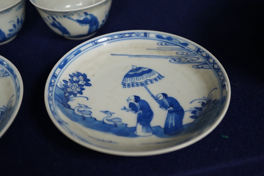 Two Chinese blue and white tea bowls and saucers-11.5cm diameter